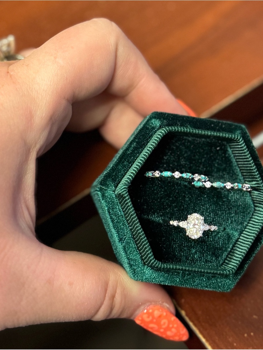 Moissanite and Turquoise ring set